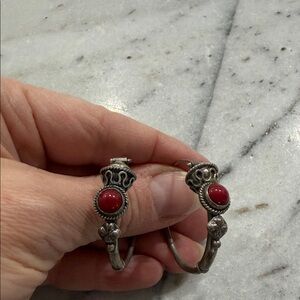 Silver and Red Hoop Earrings